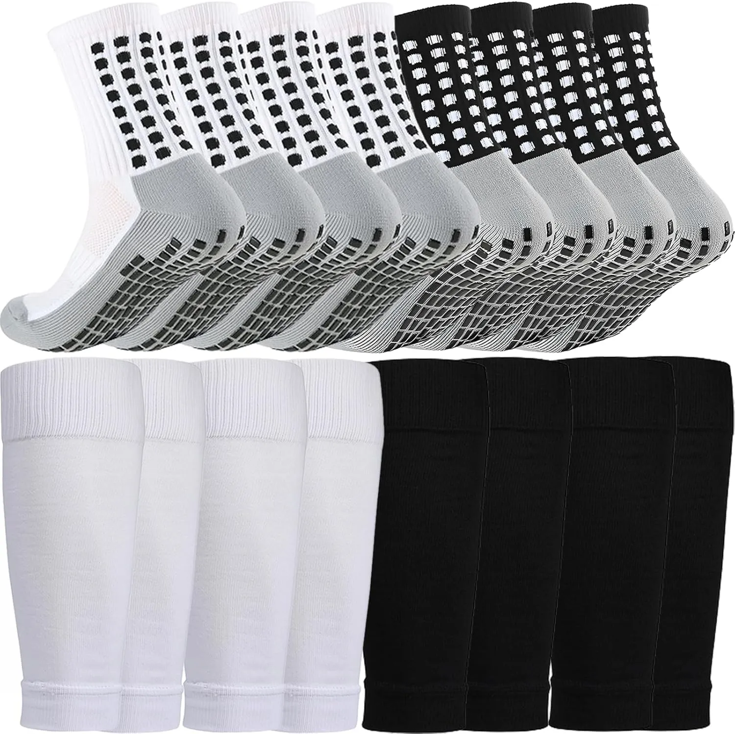 1 Set Soccer Grip Socks,Shin Guard Sleeves for Football Basketball for Men and Women Black/White One Size