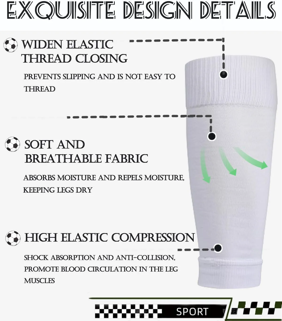 1 Set Soccer Grip Socks,Shin Guard Sleeves for Football Basketball for Men and Women Black/White One Size