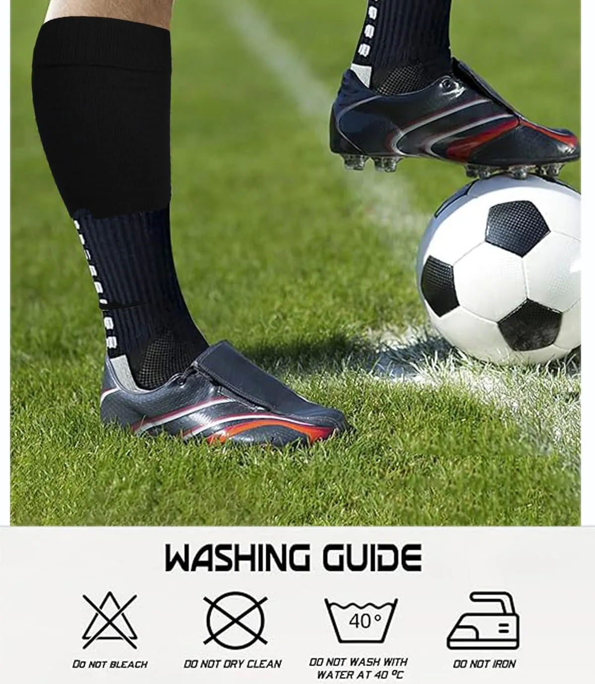 1 Set Soccer Grip Socks,Shin Guard Sleeves for Football Basketball for Men and Women Black/White One Size