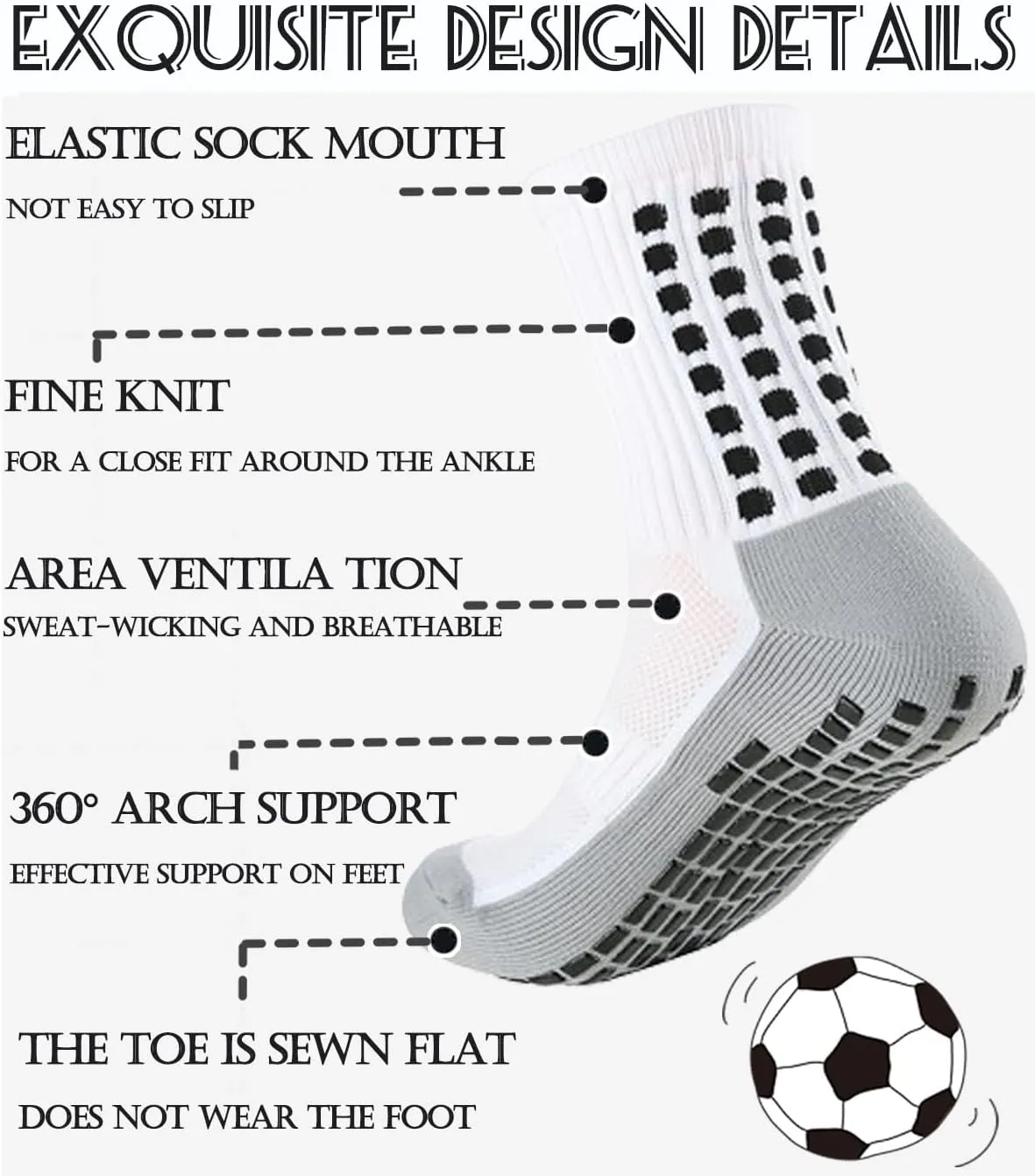 1 Set Soccer Grip Socks,Shin Guard Sleeves for Football Basketball for Men and Women Black/White One Size