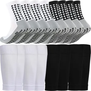 1 Set Soccer Grip Socks,Shin Guard Sleeves for Football Basketball for Men and Women Black/White One Size
