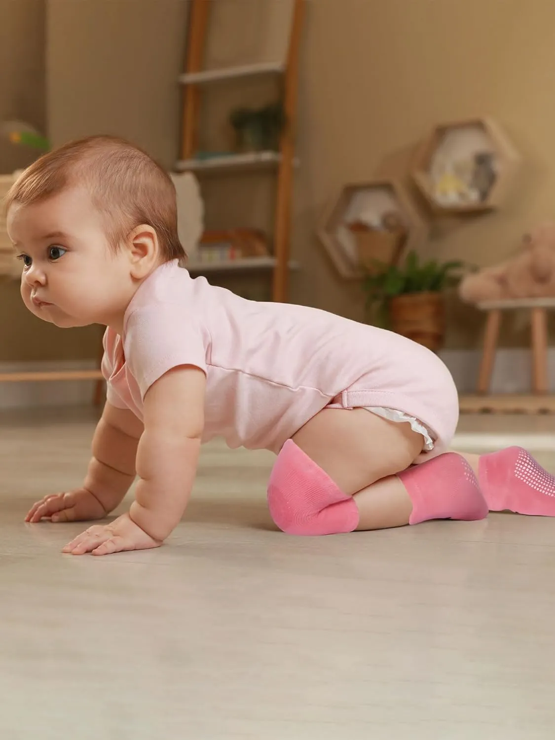 10 Pairs Baby Crawling Anti Slip Knee Pads and Anti Slip Baby Socks Set Unisex Toddler Knee Protectors Non Slip Ankle Socks