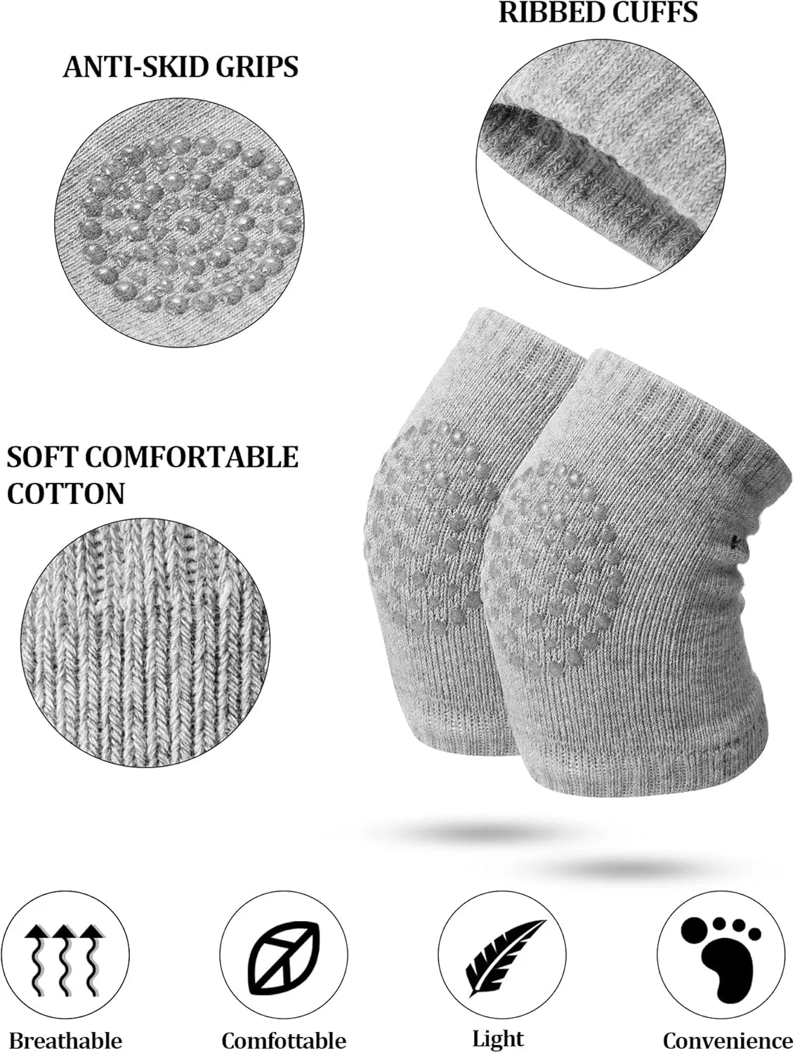 10 Pairs Baby Crawling Anti Slip Knee Pads and Anti Slip Baby Socks Set Unisex Toddler Knee Protectors Non Slip Ankle Socks