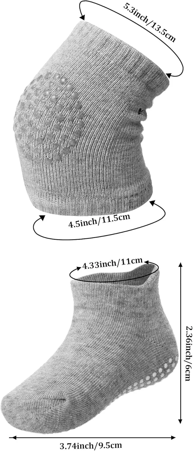 10 Pairs Baby Crawling Anti Slip Knee Pads and Anti Slip Baby Socks Set Unisex Toddler Knee Protectors Non Slip Ankle Socks
