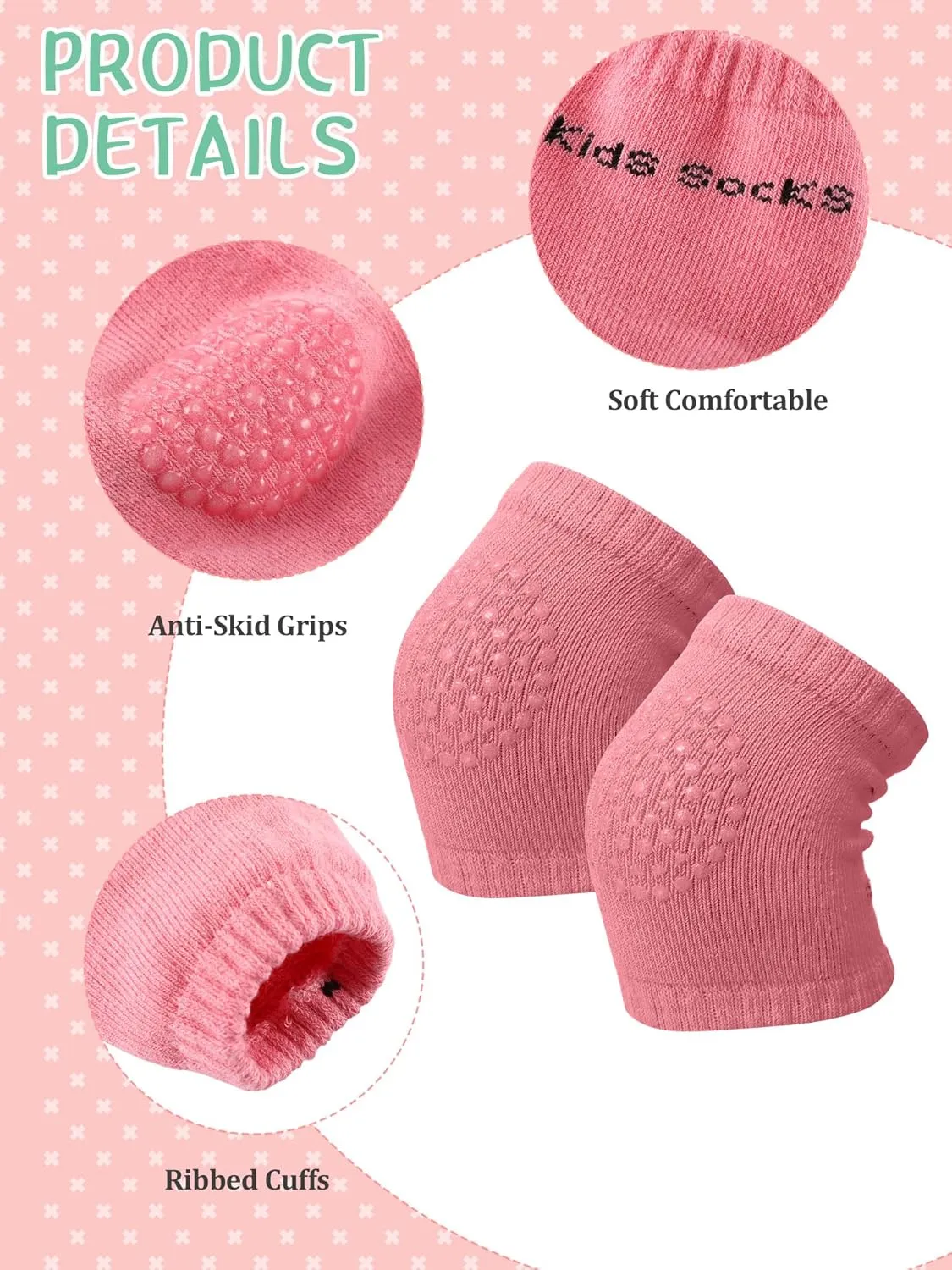 10 Pairs Baby Crawling Anti Slip Knee Pads and Anti Slip Baby Socks Set Unisex Toddler Knee Protectors Non Slip Ankle Socks