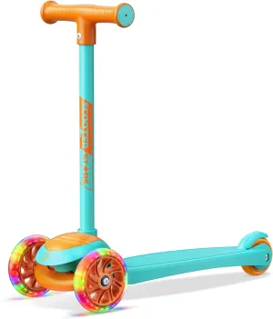 3 Wheel Scooter for Kids, Smooth Light Up LED Front Wheels, Wide Anti Slip Deck, Rear Foot Brake, Easy Maneuvering T-bar Handle, Indoor & Outdoor Ride On Toys for Ages 2 Up