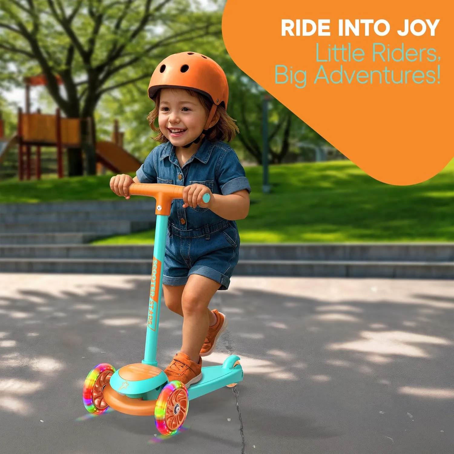 3 Wheel Scooter for Kids, Smooth Light Up LED Front Wheels, Wide Anti Slip Deck, Rear Foot Brake, Easy Maneuvering T-bar Handle, Indoor & Outdoor Ride On Toys for Ages 2 Up