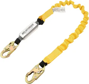 6-Foot Shock Absorber Stretchable Safety Lanyard with Double Snap Hook Connectors ANSI Z359.13-2013 Compliant Fall Protection Equipment