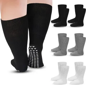 6 Pairs Extra Width Socks for Swollen Feet Extra Width Hospital Socks Oversized Cotton Non Slip Cast Anti Slip for Men Women Diabetic Elderly Legs Lymphedema Bariatric