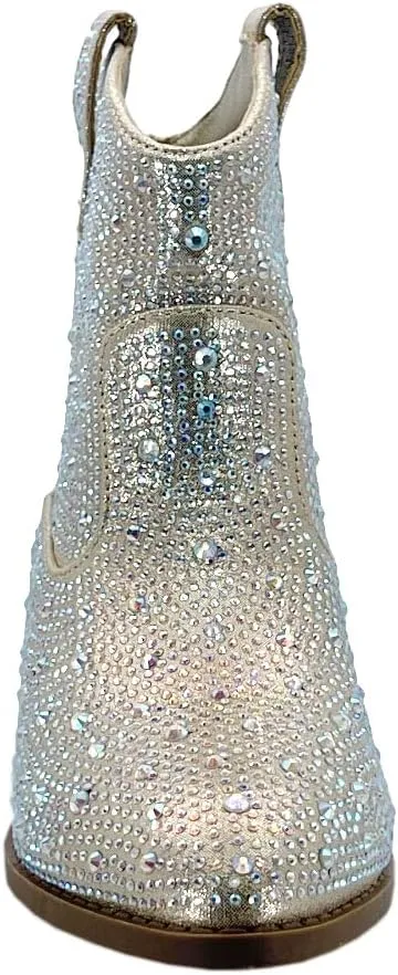 ABSOLEX Girl's Rhinestone Block Chunky Heel Ankle Bootie