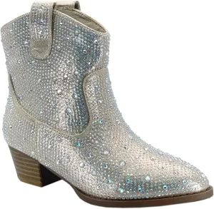 ABSOLEX Girl's Rhinestone Block Chunky Heel Ankle Bootie