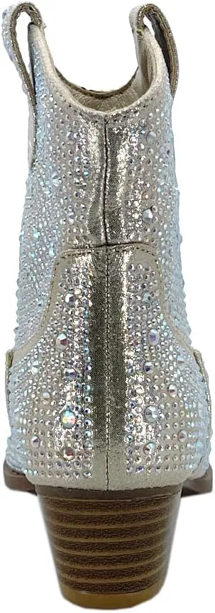 ABSOLEX Girl's Rhinestone Block Chunky Heel Ankle Bootie