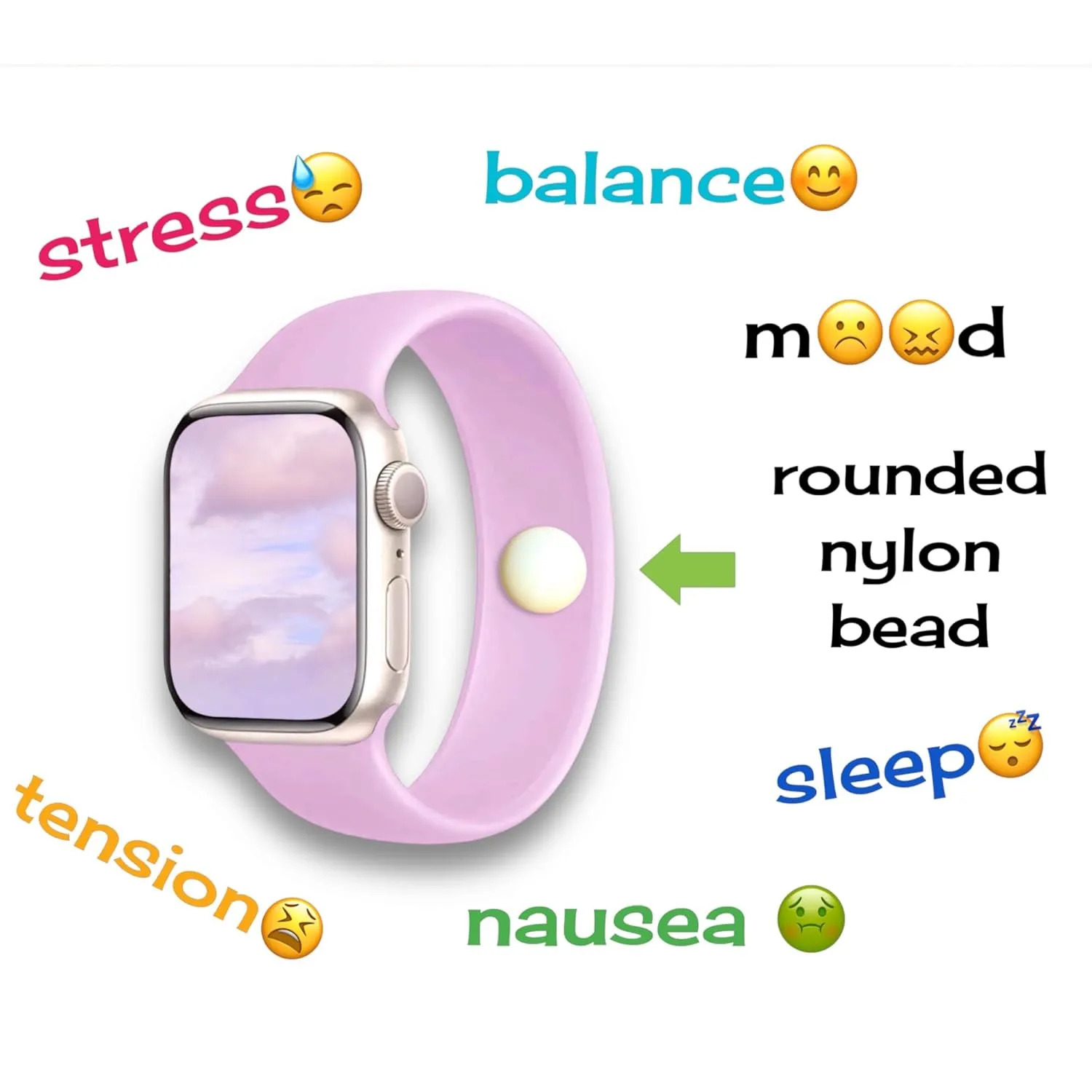 AcuBalance Acupressure Watch Band – Calm Stress, Nausea, and Tension – Soft Silicone Waterproof Strap Compatible with Apple iWatch Bands (Small 38/40/41)