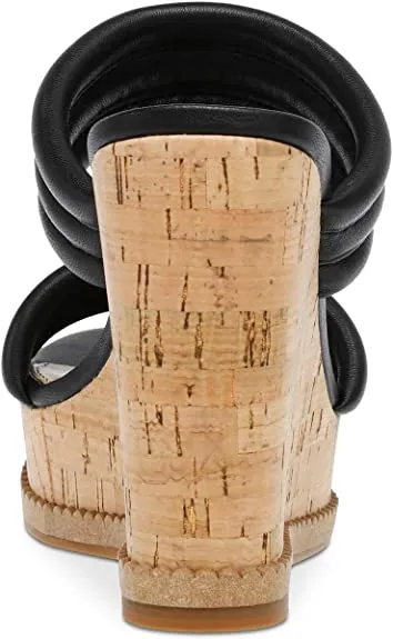 Advanced technology Toe On Wedge Sandals Black Steve Open Madden Cork Heel Seasonal promotion Slip Wipeout Strappy