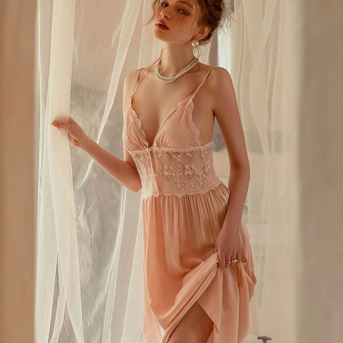 Alexia midi lace and satin slip