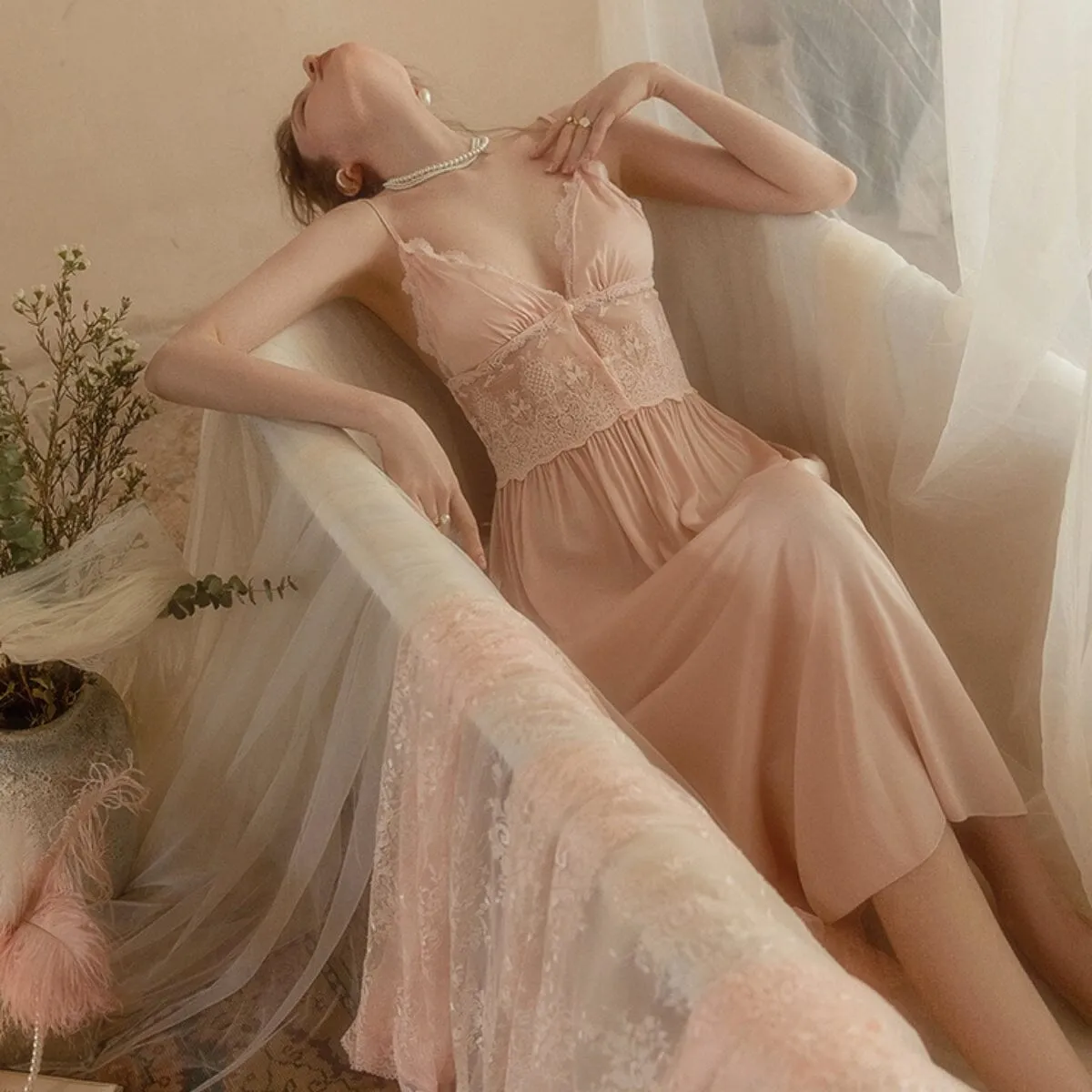 Alexia midi lace and satin slip