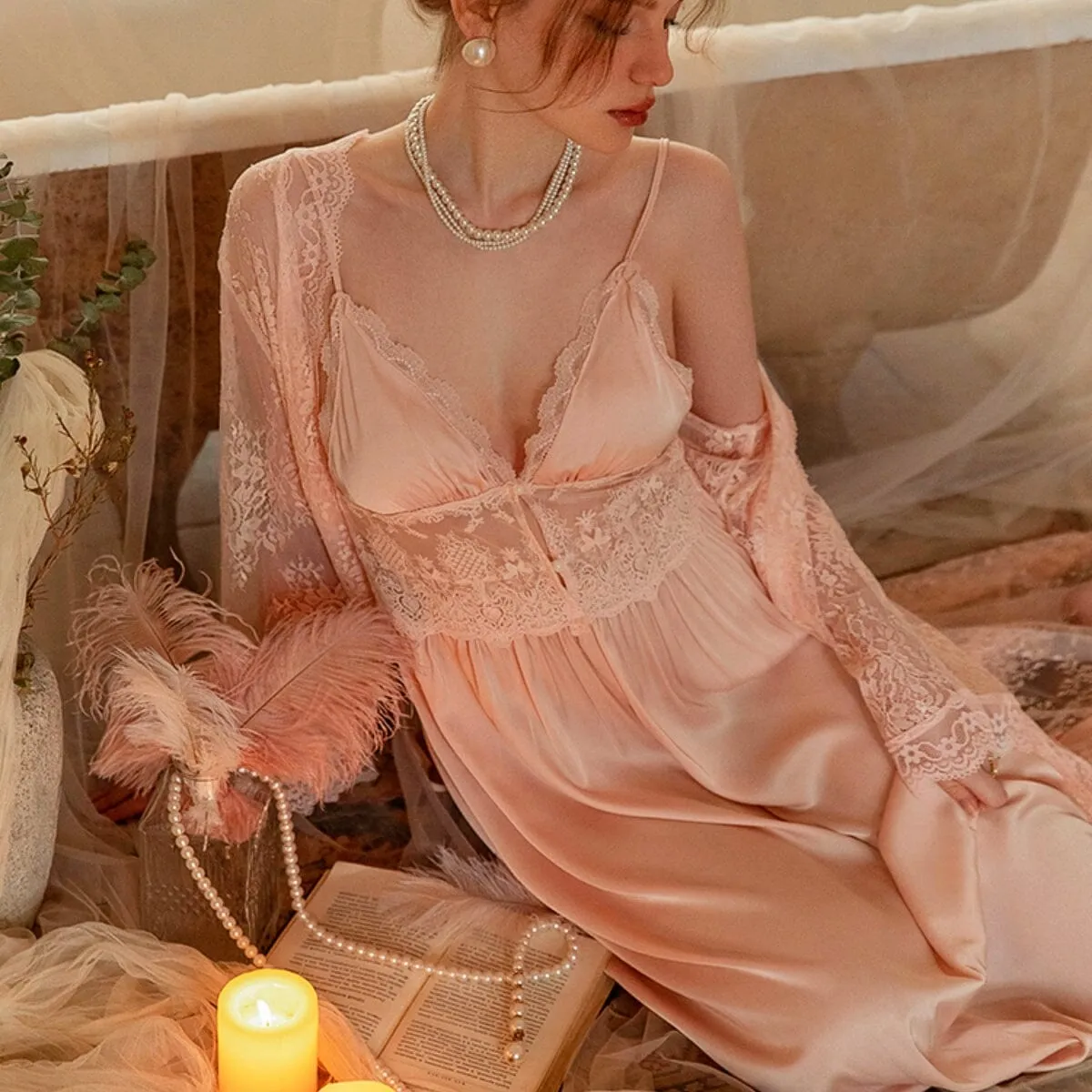 Alexia midi lace and satin slip