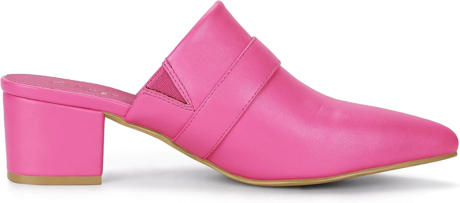 Allegra K Women's Pointed Toe Slip on Block Heel Sandals Mules