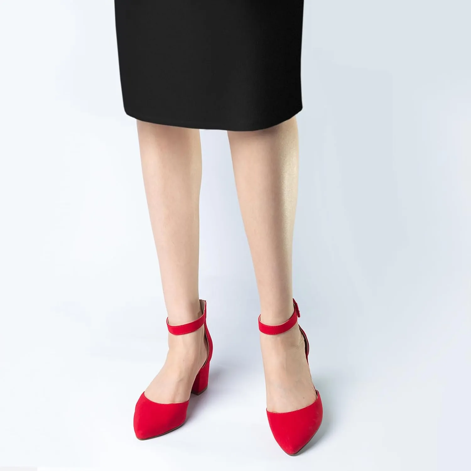 Ankis Closed Toe Heels for Women -Black Nude Gold Silver Pointed Toe Heels Low Block Chunky Women Pumps with Ankle Strap -2.25 Inch