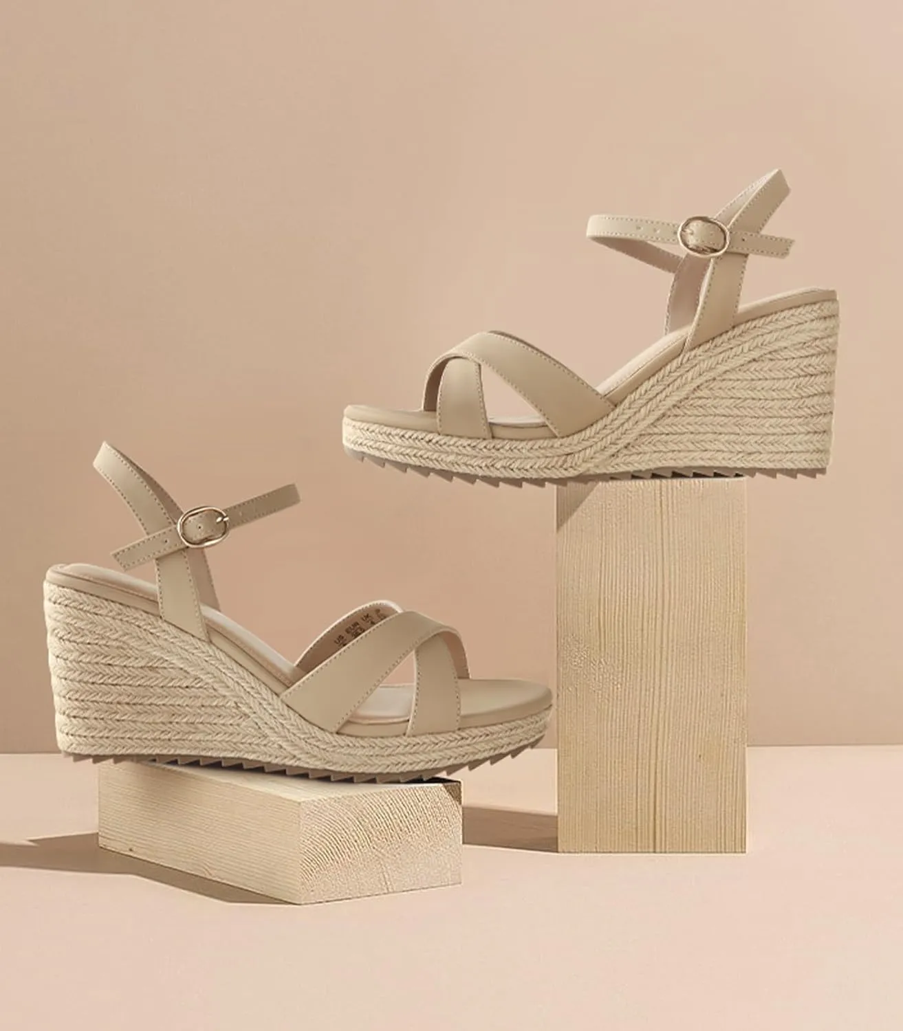Ankis Wedge Sandals for Women, Espadrille Womens Wedge Sandals Comfortable Open Toe Cross Band Ankle Strap High Heel Wedges for Women Dressy Summer -3.4Inch