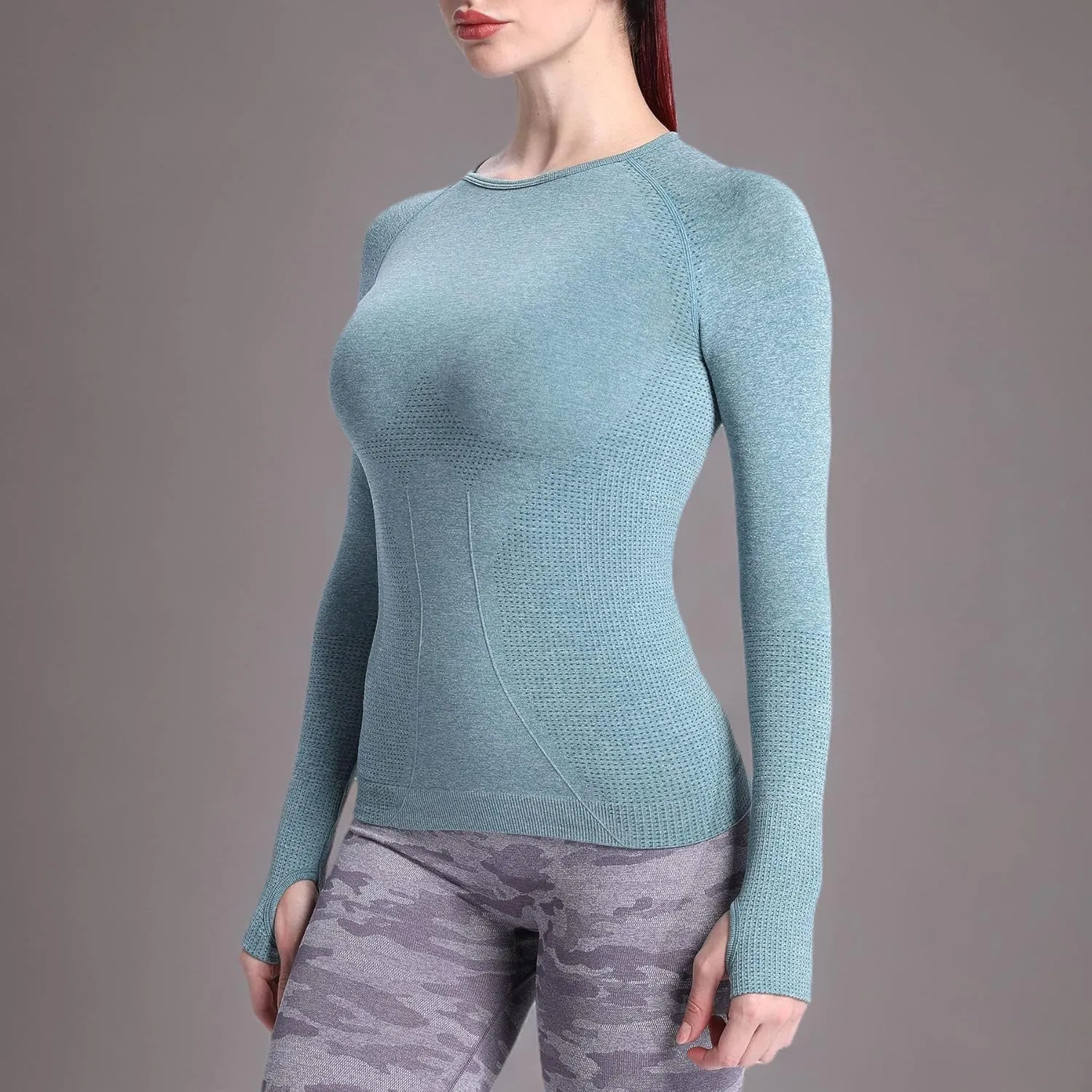 Aoxjox Workout Long Sleeve Shirts for Women Fall Athletic Gym Yoga Running Seamless Tee T-Shirt Tops
