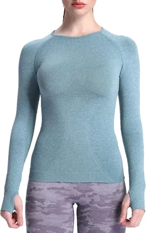 Aoxjox Workout Long Sleeve Shirts for Women Fall Athletic Gym Yoga Running Seamless Tee T-Shirt Tops