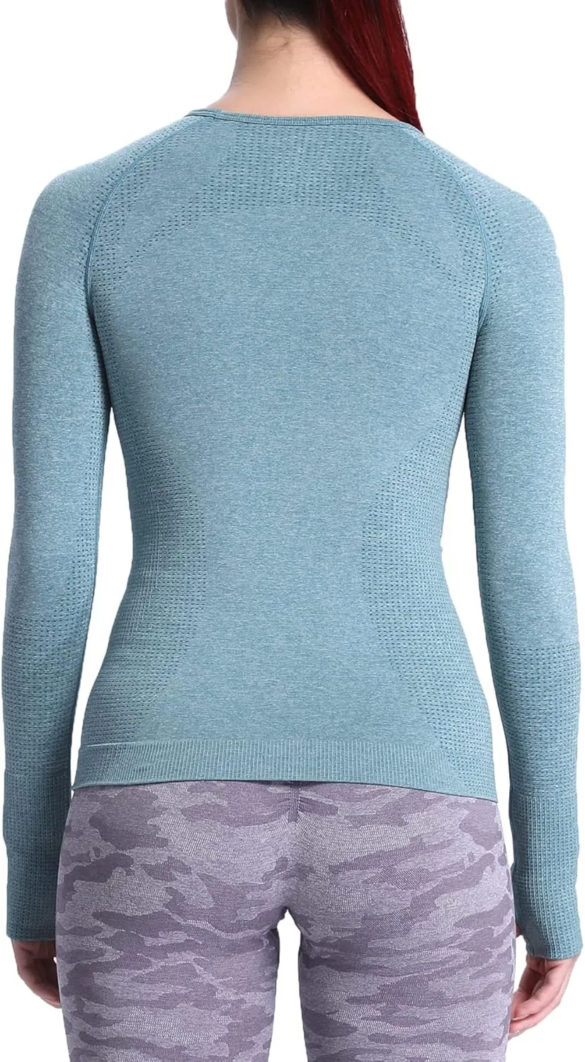Aoxjox Workout Long Sleeve Shirts for Women Fall Athletic Gym Yoga Running Seamless Tee T-Shirt Tops