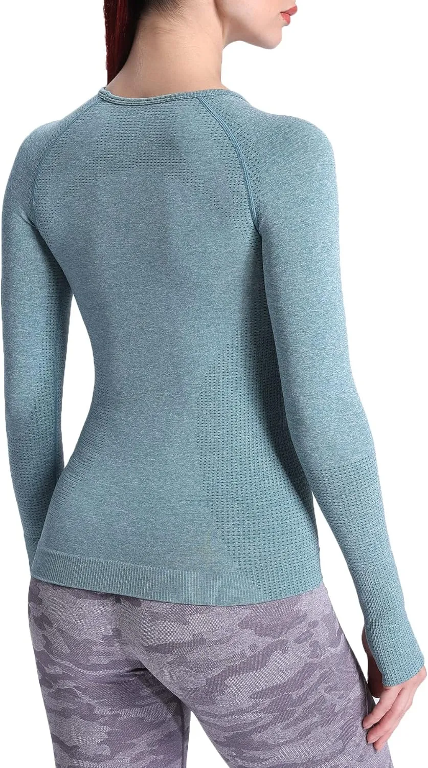 Aoxjox Workout Long Sleeve Shirts for Women Fall Athletic Gym Yoga Running Seamless Tee T-Shirt Tops