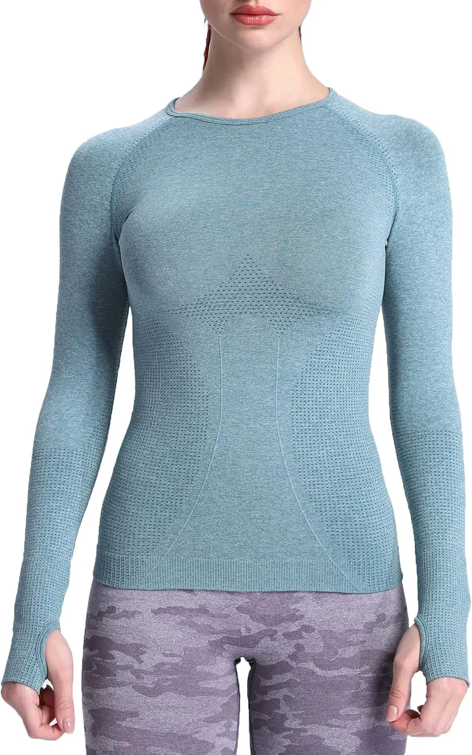 Aoxjox Workout Long Sleeve Shirts for Women Fall Athletic Gym Yoga Running Seamless Tee T-Shirt Tops