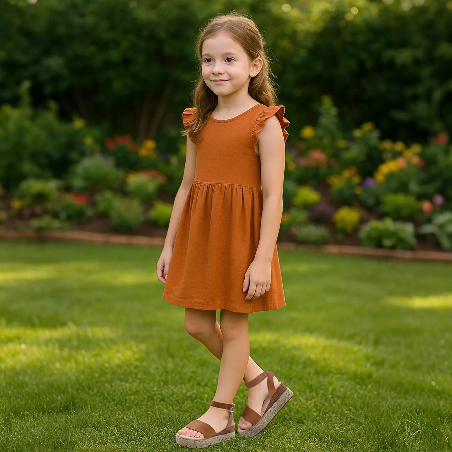 Apakowa Girls Sandals Flatform Wedge Open Toe Summer Sandals Shoes Little Big Kid Flower Girl Heels Dress Shoes (Little Kid/Big Kid)