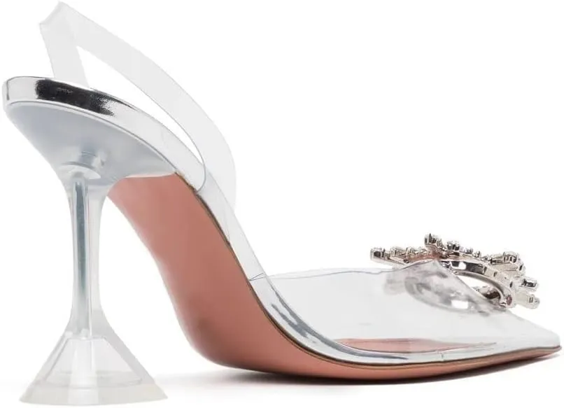 Arqa Clear Heels for Women Pointed Toe Transparent PVC Sandals with Crystal Slingback Stilettos Dress Pumps