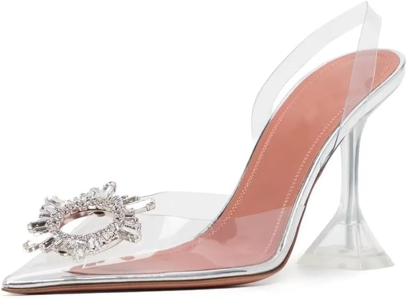 Arqa Clear Heels for Women Pointed Toe Transparent PVC Sandals with Crystal Slingback Stilettos Dress Pumps