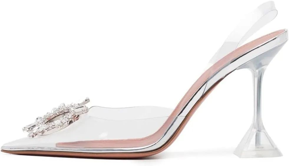 Arqa Clear Heels for Women Pointed Toe Transparent PVC Sandals with Crystal Slingback Stilettos Dress Pumps