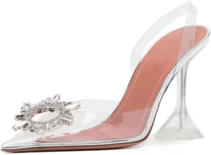 Arqa Clear Heels for Women Pointed Toe Transparent PVC Sandals with Crystal Slingback Stilettos Dress Pumps