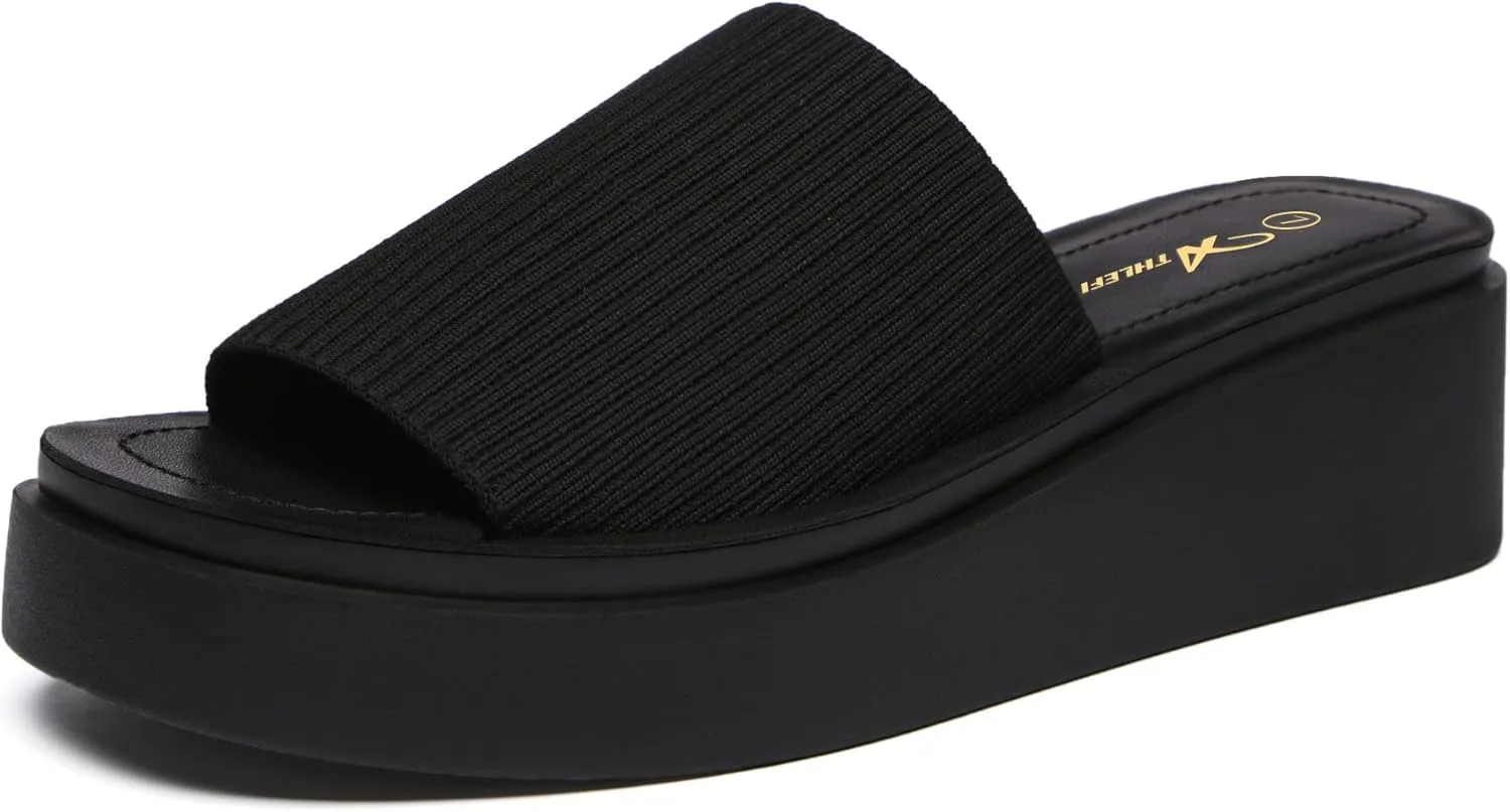 Athlefit Women's Slip On Platform Sandals Comfortable Open Toe Summer Flatform Slide Sandals