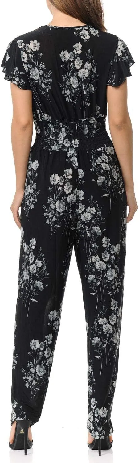Auliné Collection Womens Short Cap Sleeve V-Neck Long Pants Romper Jumpsuit