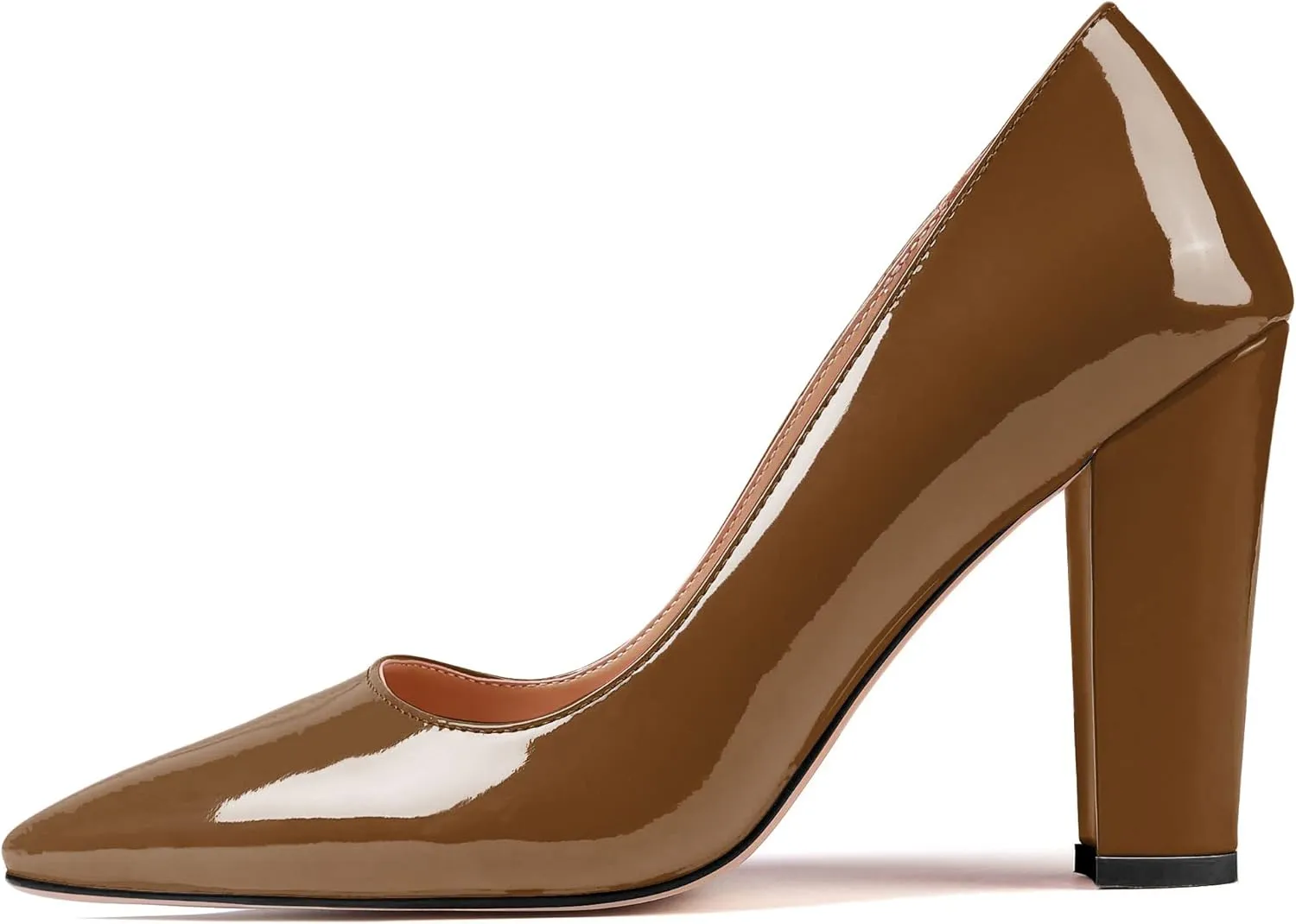 AUMOTED Women High Heel Pumps Shoes Solid Slip On Chunky Heel Block Heel Pointed Toe Work Heel