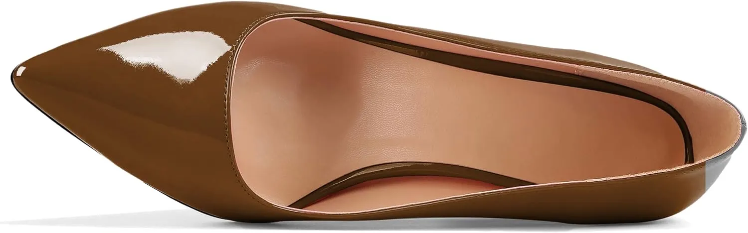 AUMOTED Women High Heel Pumps Shoes Solid Slip On Chunky Heel Block Heel Pointed Toe Work Heel