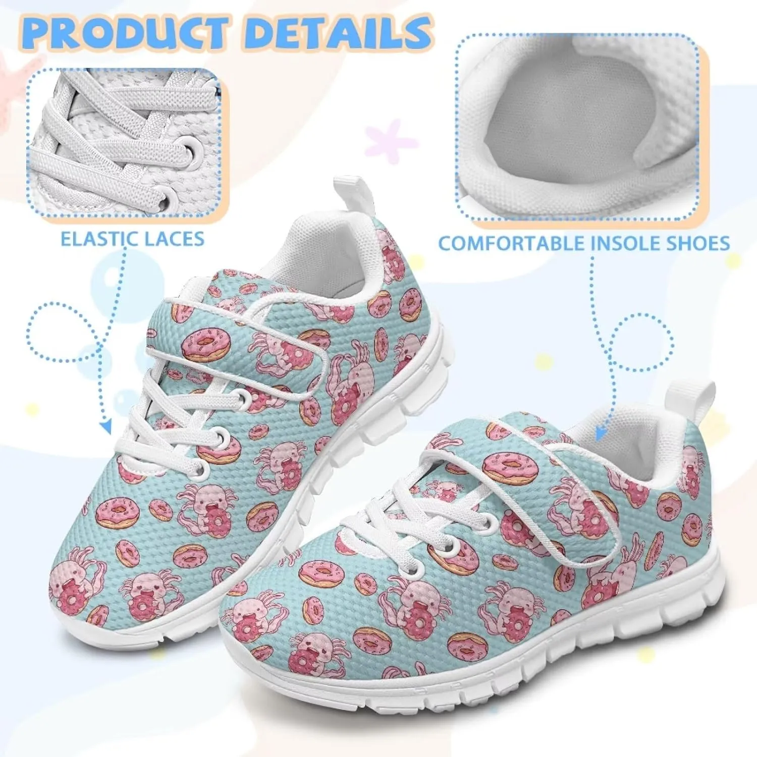 Axolotl Shoes Girls Tennis Shoes Cute Slip On Sneakers for Kids Gym Shoes