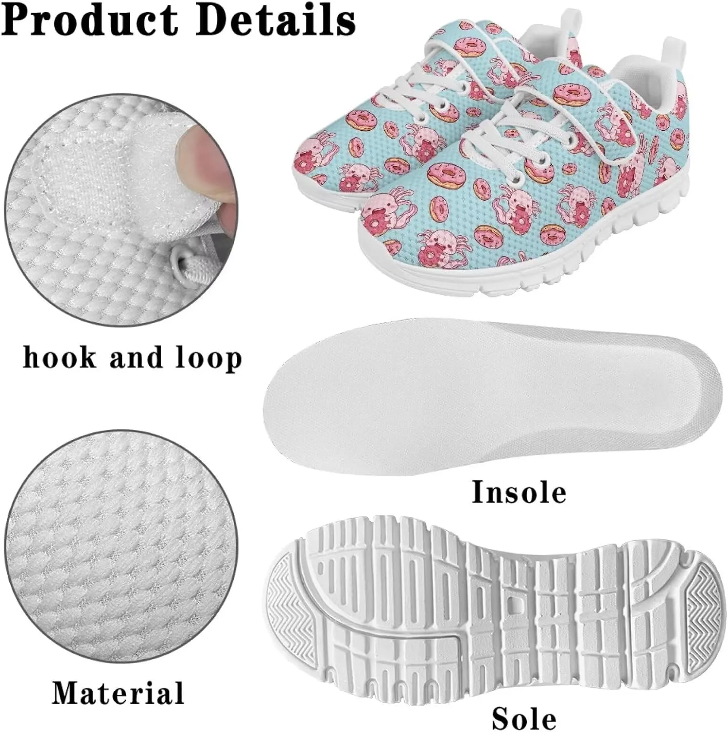 Axolotl Shoes Girls Tennis Shoes Cute Slip On Sneakers for Kids Gym Shoes