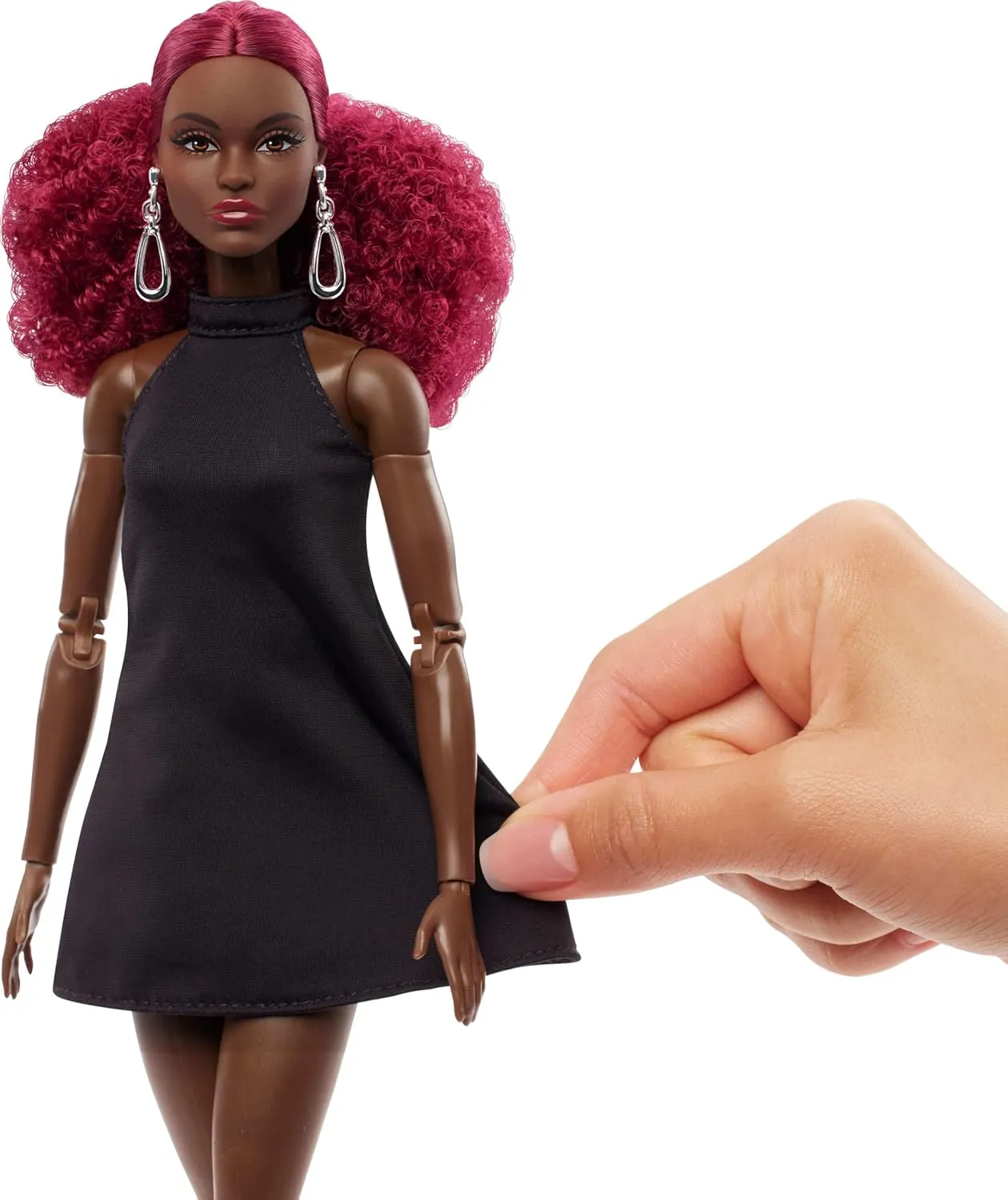 Barbie Basics Model 03 Collector Doll with Red Curly Hair, Black Mini Dress & Boots, Universal-fit Fashions, Posable Tall Body & Swappable Doll Head