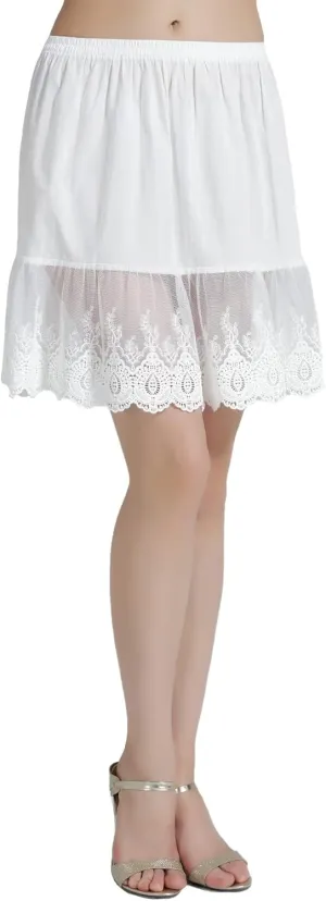 BEAUTELICATE 100% Cotton Half Slip Skirt Extender with Lace Trim Vintage Underskirt