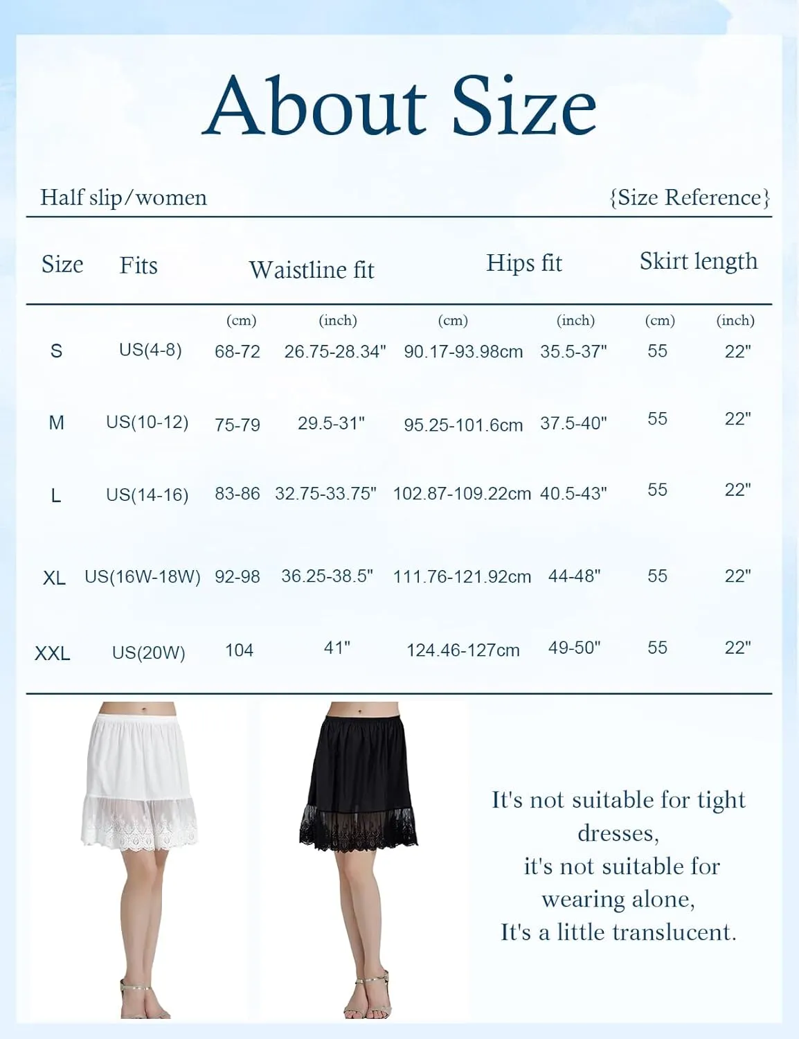 BEAUTELICATE 100% Cotton Half Slip Skirt Extender with Lace Trim Vintage Underskirt