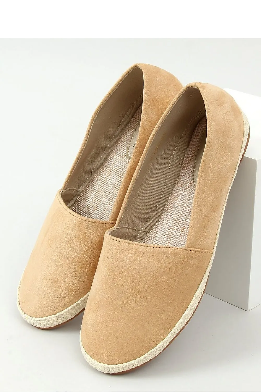 Beige Round Toe Eco-Suede Women's Espadrille Flats with Braided Trim