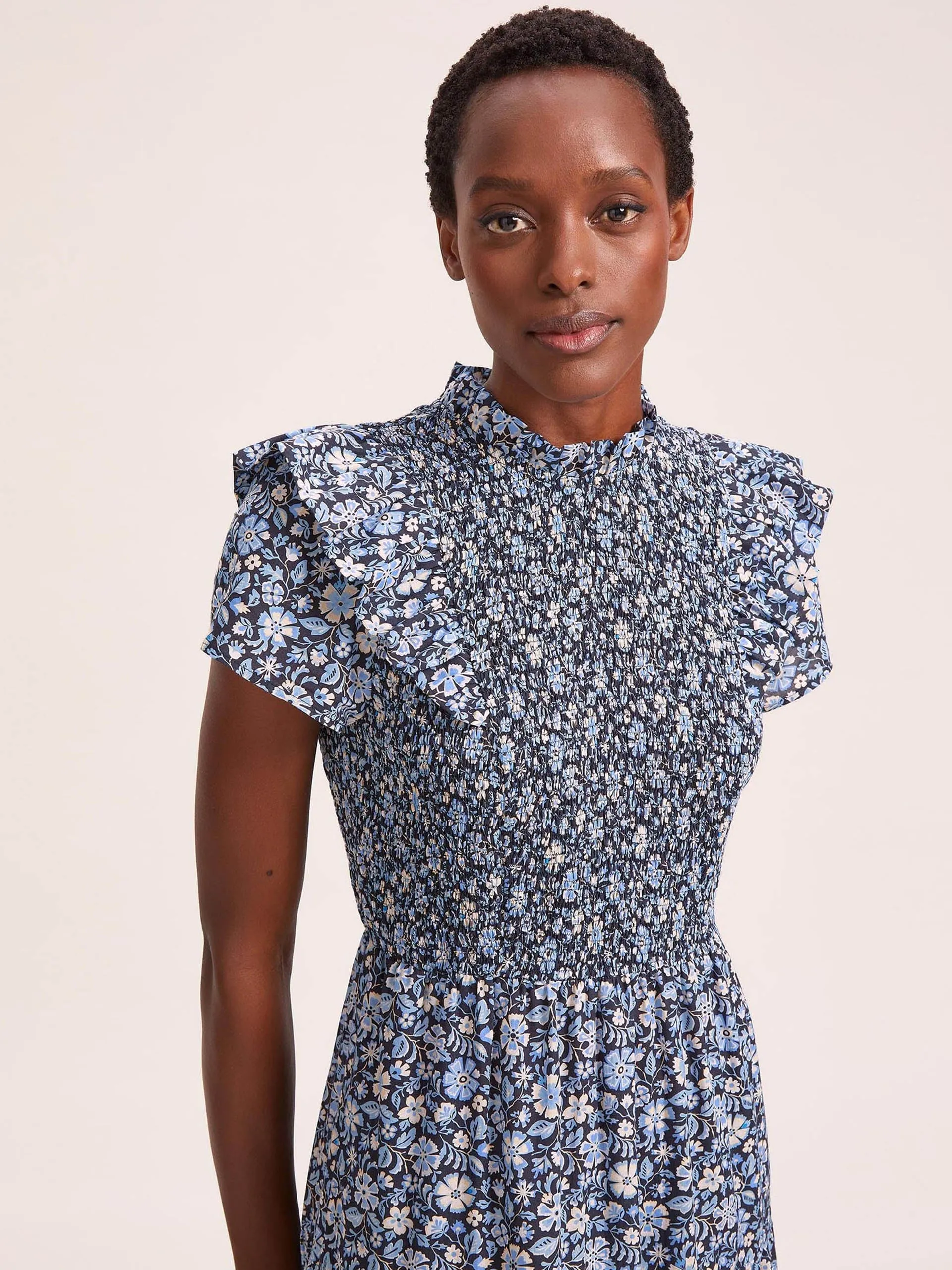 Blue ditsy carnation print Sabrina cotton blend maxi dress