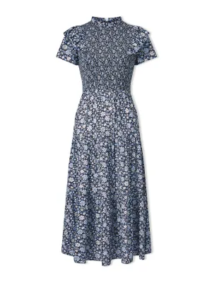Blue ditsy carnation print Sabrina cotton blend maxi dress