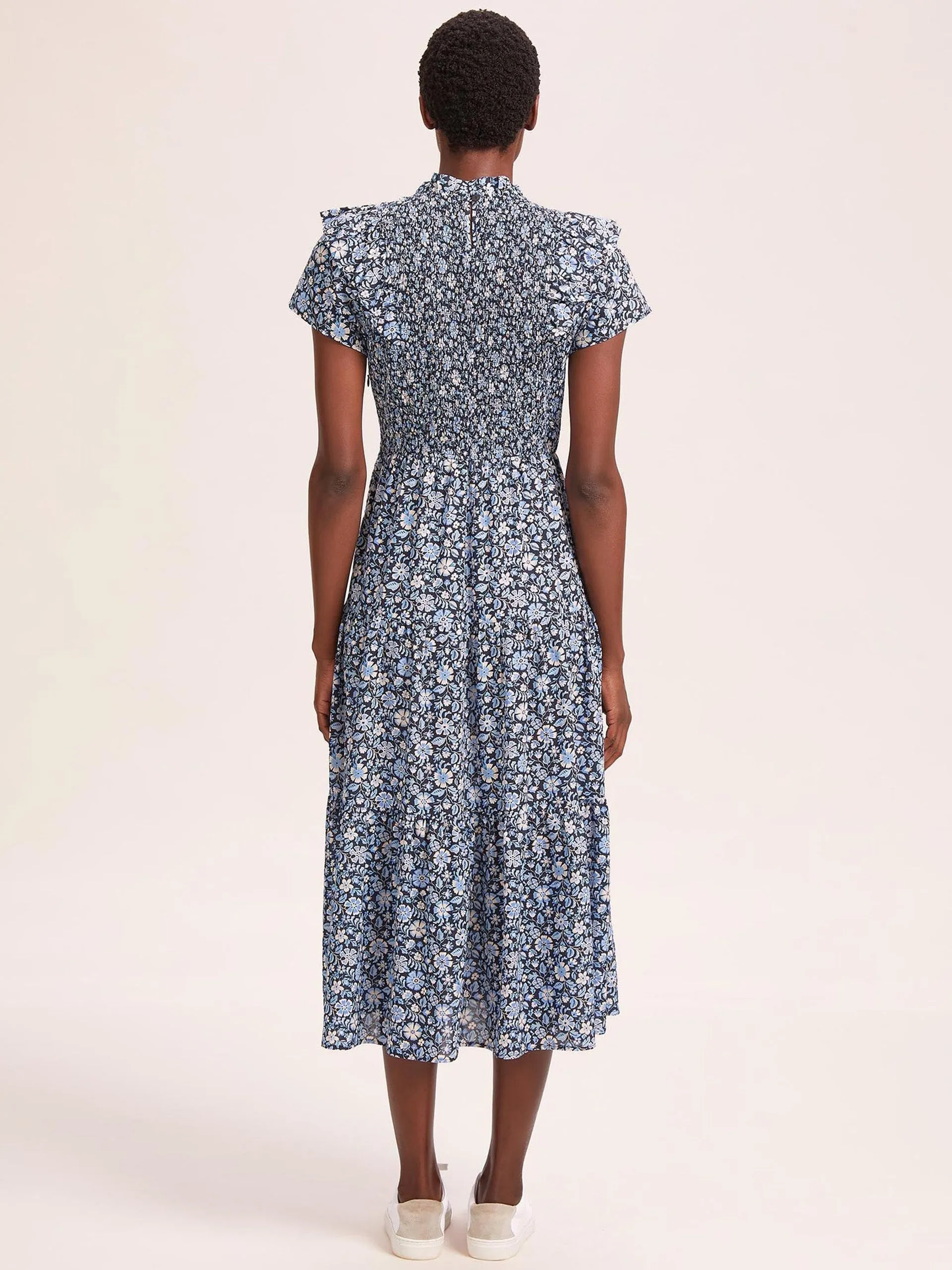 Blue ditsy carnation print Sabrina cotton blend maxi dress