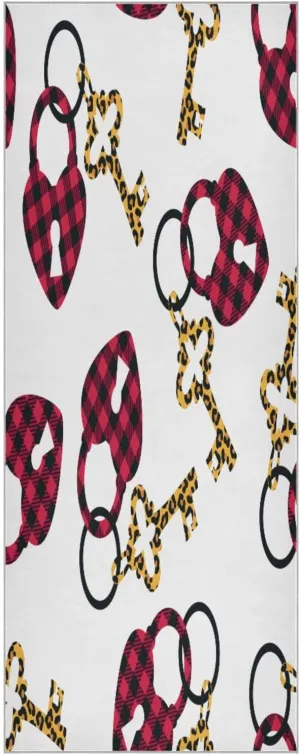 Buffalo Plaid Heart Shaped Padlock Yoga Towel,Hot Yoga Mat Towel with Grip Dots Sweat Absorbent Non-Slip for Hot Yoga, 24" x72",Soft Yoga Blankets with Travel Bag,Pilates and Workout