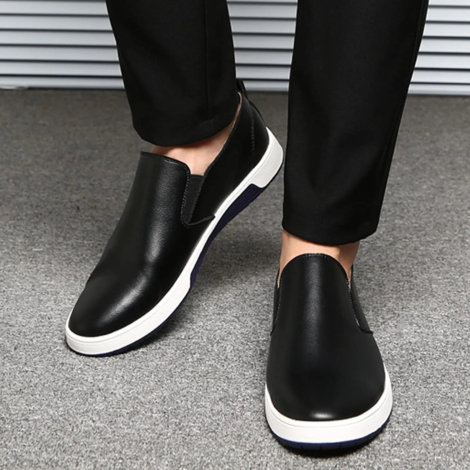 Business Casual Shoes Men 14 Wide Leisure Slip On Breathable Wear Men's Business Style Leather Shoes Solid Formal Color Men's Leather Shoes Mens Dress Shoes Loafers Slip-Ons Casual Black