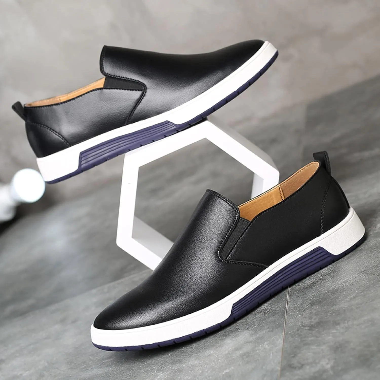 Business Casual Shoes Men 14 Wide Leisure Slip On Breathable Wear Men's Business Style Leather Shoes Solid Formal Color Men's Leather Shoes Mens Dress Shoes Loafers Slip-Ons Casual Black
